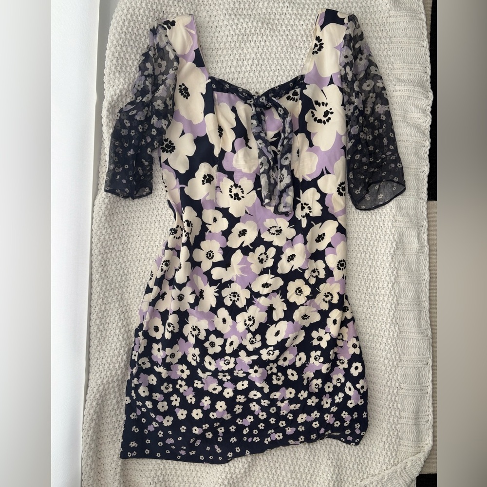 Valentino Floral Midi Dress - Black, White, Purple